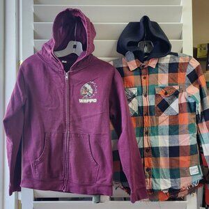 2 Boys Tops- Wappo Hoodie and Plaid Shirt- Size 10/12